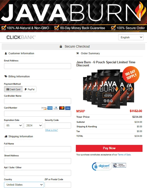 java burn Order Form